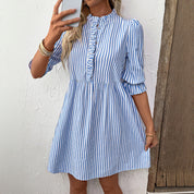 Women's Striped Mini Dress - Puff Sleeves, Chic & Versatile