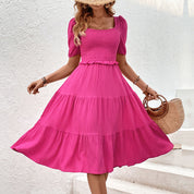 Women's Tiered Midi Dress - Puff Sleeve, Flowy & Elegant