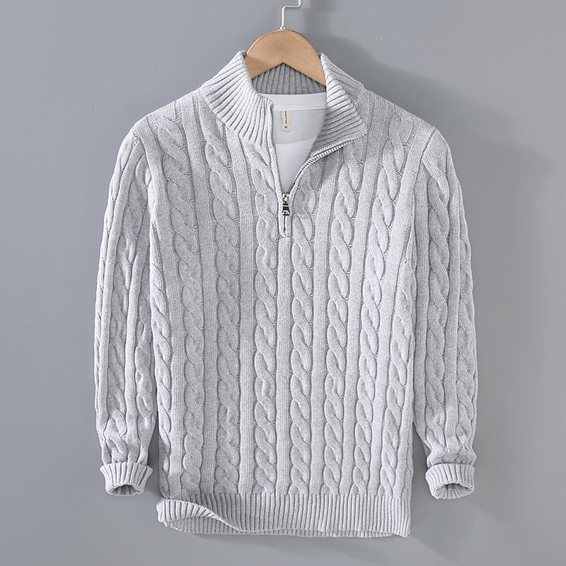 Men's Jumper - Quarter-Zip with Cable Knit Pattern