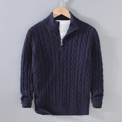 Men's Jumper - Quarter-Zip with Cable Knit Pattern