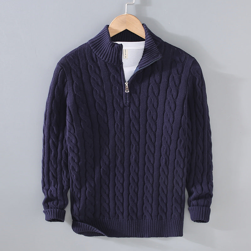 Men's Jumper - Quarter-Zip with Cable Knit Pattern