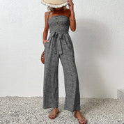 Women's Strapless Wide-Leg Jumpsuit - Button Details, Comfortable Summer