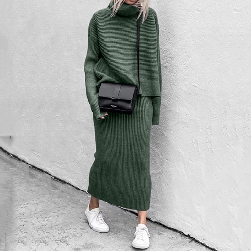 Women's Knitted Co-Ord Set - Roll Neck with Ribbed Knit