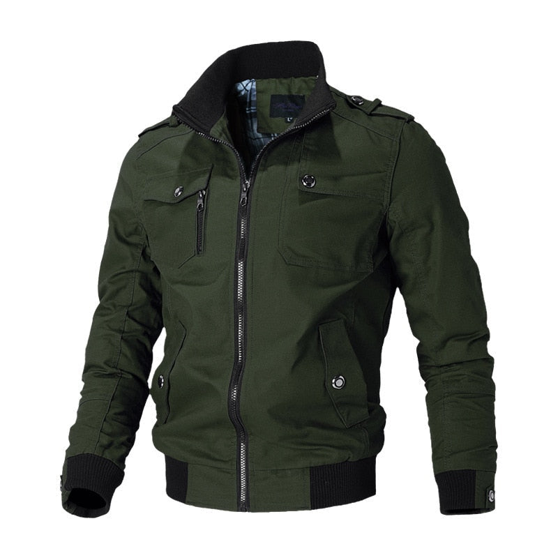Men's Bomber Jacket - Stand-Up Collar with Shoulder Epaulettes