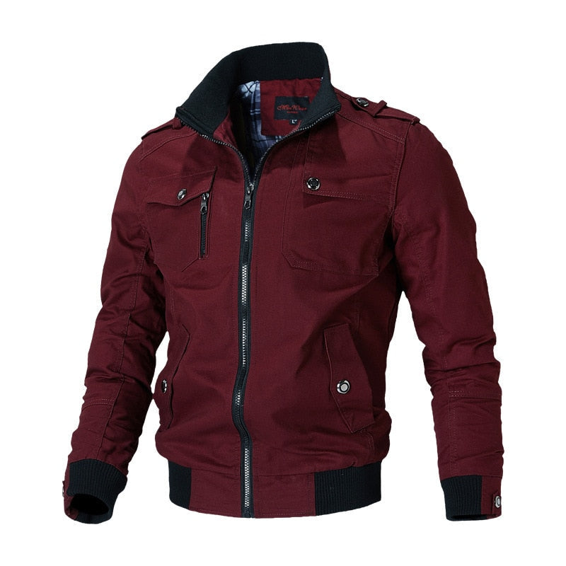 Men's Bomber Jacket - Stand-Up Collar with Shoulder Epaulettes