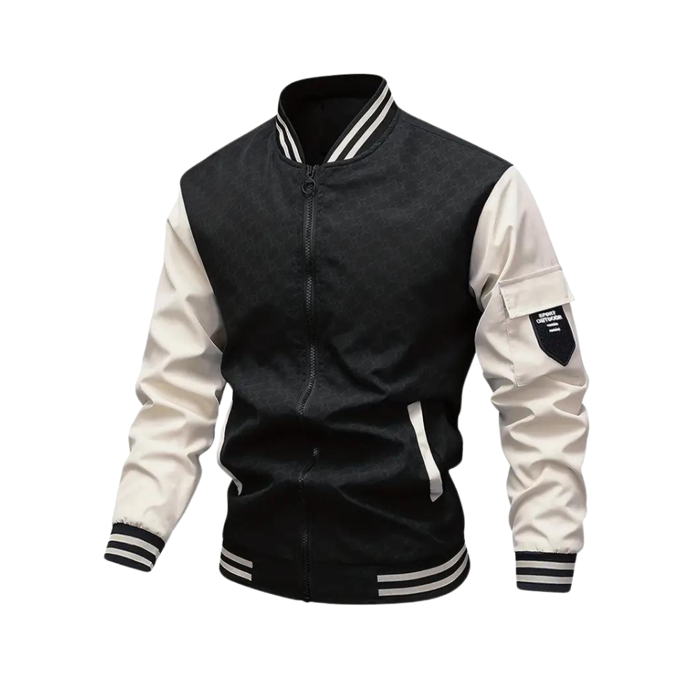 Men's Bomber Jacket - Ribbed Trim & Flap Sleeve Pocket