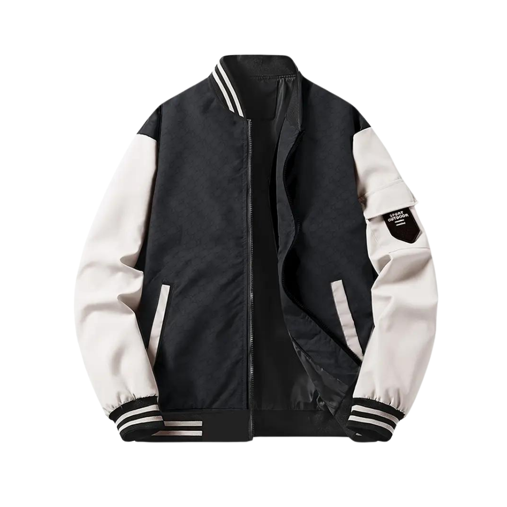 Men's Bomber Jacket - Ribbed Trim & Flap Sleeve Pocket