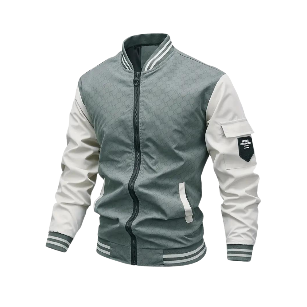 Men's Bomber Jacket - Ribbed Trim & Flap Sleeve Pocket