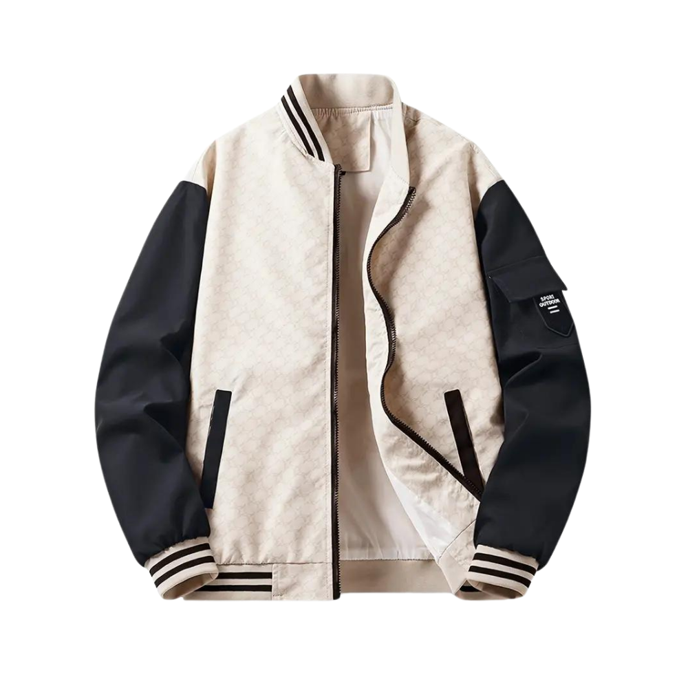 Men's Bomber Jacket - Ribbed Trim & Flap Sleeve Pocket