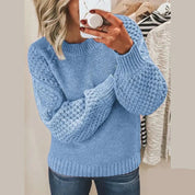Women's Jumper - Crew Neck with Textured Balloon Sleeves