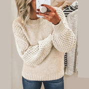 Women's Jumper - Crew Neck with Textured Balloon Sleeves