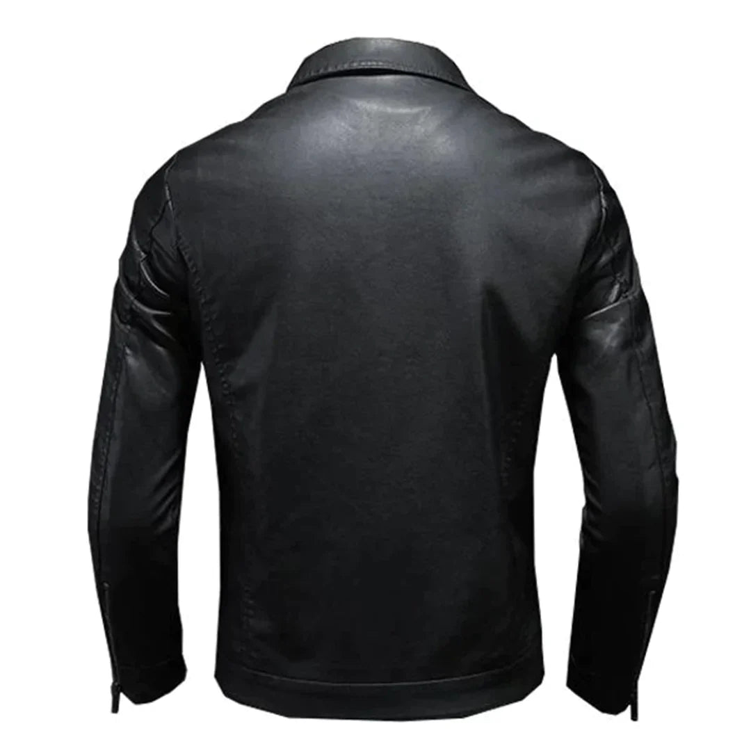 Men's Black Jacket - Trucker Style with Fold-Down Collar