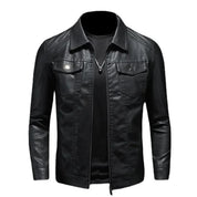 Men's Black Jacket - Trucker Style with Fold-Down Collar
