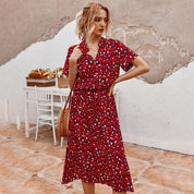 Elegant V-Neck Dress with Print for Women