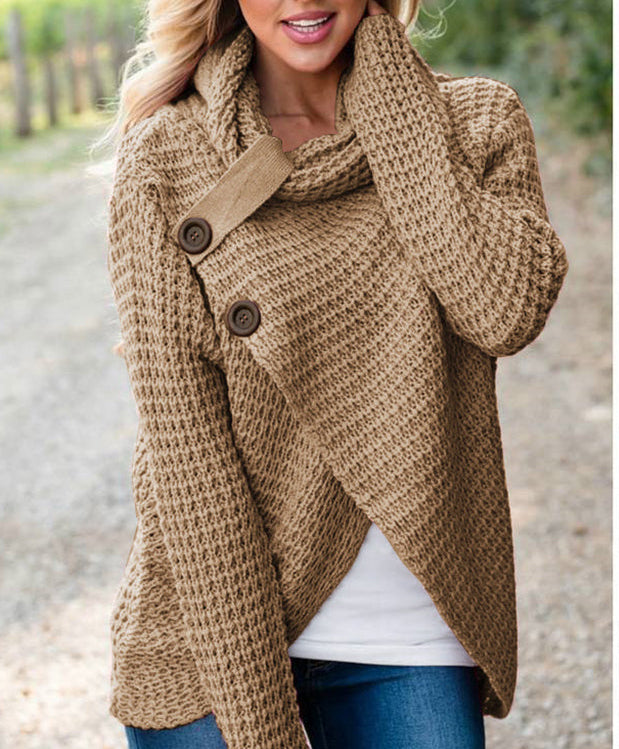 Women's Textured Knit Cowl Neck Cardigan - Crossover Hem Top