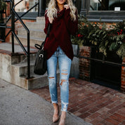Women's Textured Knit Cowl Neck Cardigan - Crossover Hem Top