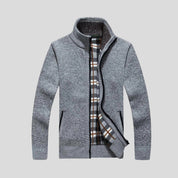 Men's Warm Knitted Cardigan - Zippered Collar & Slim Fit