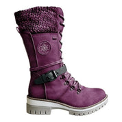 Women's Knee-High Boots - Lace-Up with Knit Cuff and Side Zip