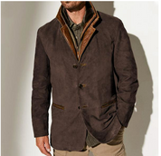 Men's Blazer - Layered Collar and Button-Front Design