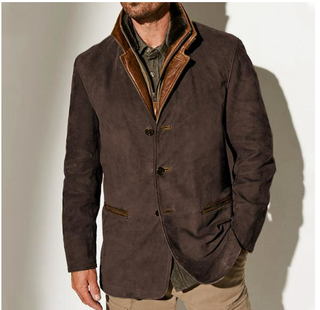 Men's Blazer - Layered Collar and Button-Front Design