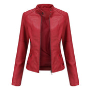 Women's Biker Jacket - Front Zipper with Quilted Detail