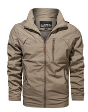 Men's Waterproof Hooded Jacket - Full-Zip with Zippered Pockets