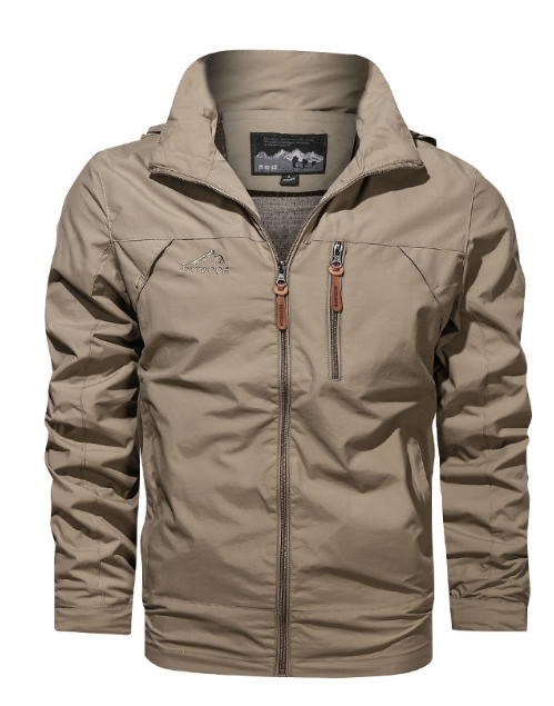 Men's Waterproof Hooded Jacket - Full-Zip with Zippered Pockets