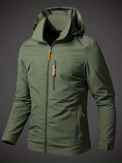 Men's Waterproof Hooded Jacket - Full-Zip with Zippered Pockets