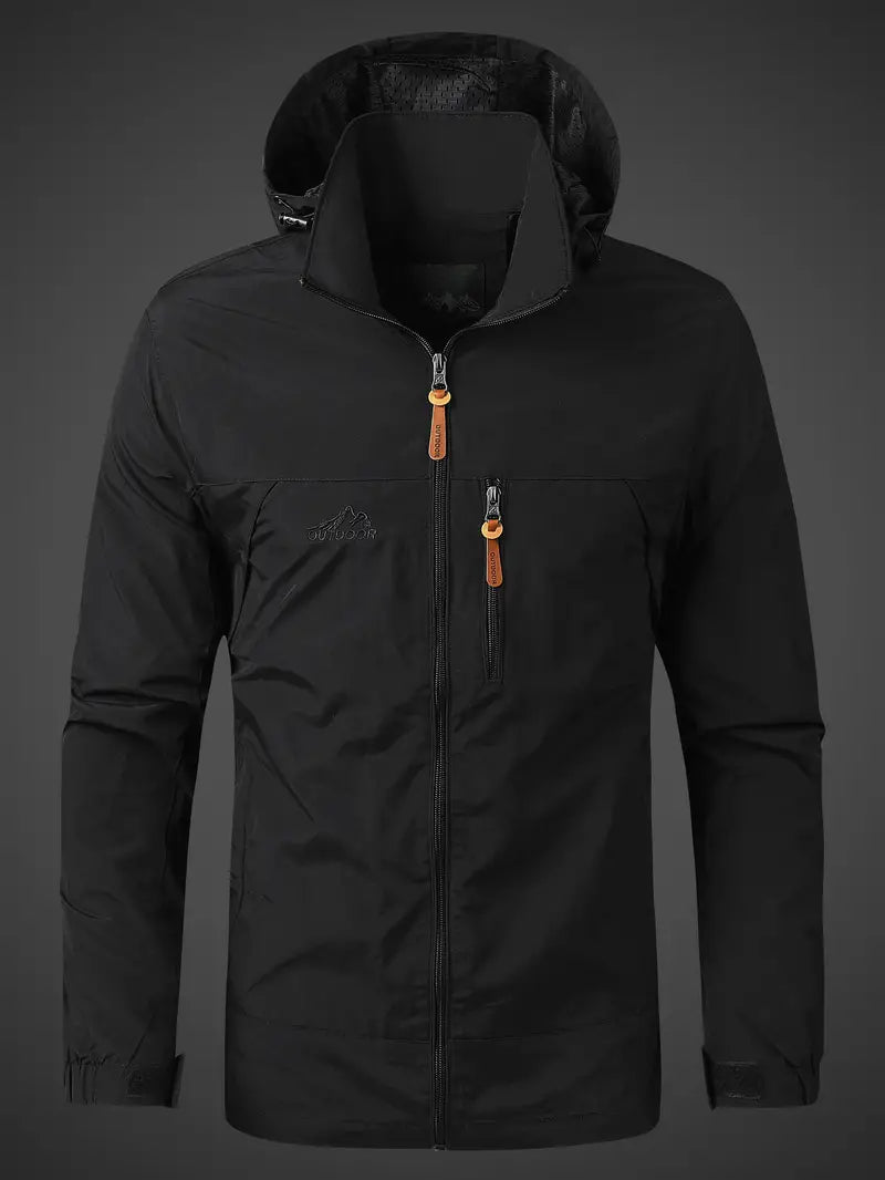 Men's Waterproof Hooded Jacket - Full-Zip with Zippered Pockets