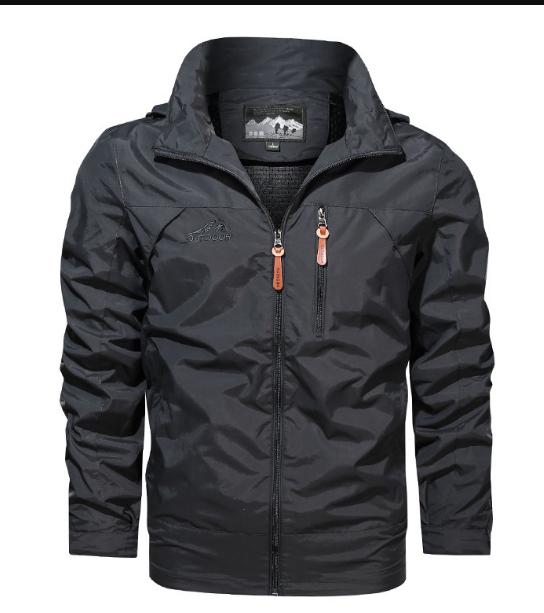 Men's Waterproof Hooded Jacket - Full-Zip with Zippered Pockets