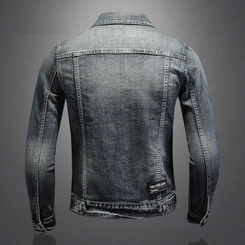 Men's Grey Trucker Jacket - Button Front with Chest Pockets