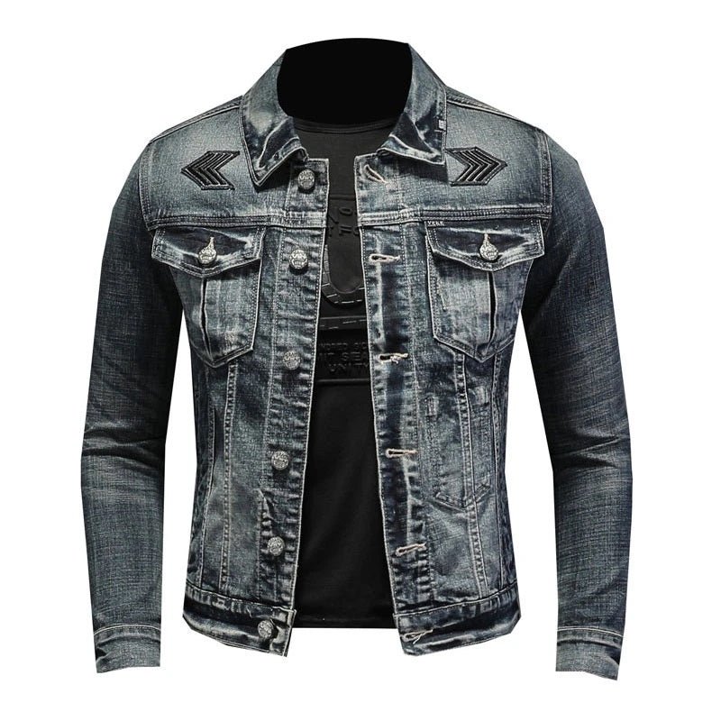 Men's Grey Trucker Jacket - Button Front with Chest Pockets