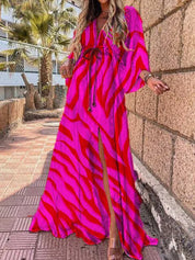 Colourful and Elegant Flowy Maxi Dress with Kimono Sleeves for Women
