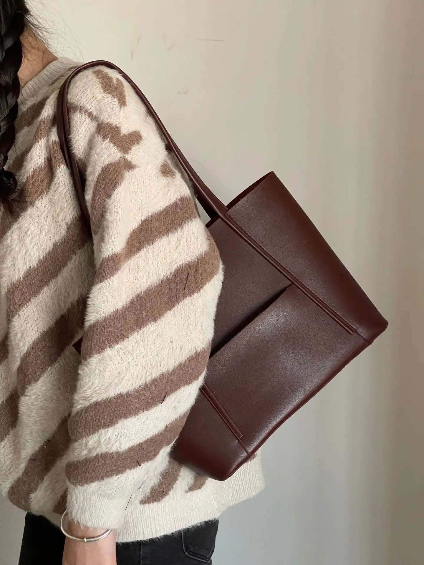 Women's Leather Top Handle Tote Bag - Simple Chic Large Capacity