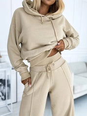 Women's Two Piece Set - Hooded Top and Drawstring Trousers