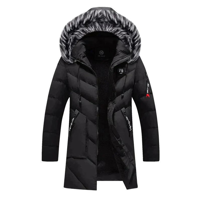 Men's Winter Long Parka - Fluffy Trim Hooded Design
