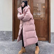 Women's Winter Puffer Coat - Longline Maxi with Detachable Hood Design