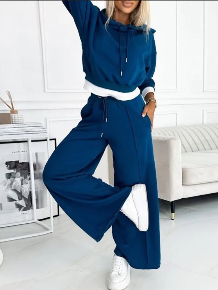 Women's Two Piece Set - Hooded Top and Drawstring Trousers