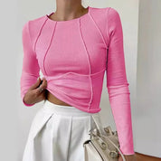 Women's Long Sleeve Top - Ribbed with Exposed Seam Detail