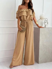 Chic Off-Shoulder Ruffle Wide-Leg Jumpsuit for Women