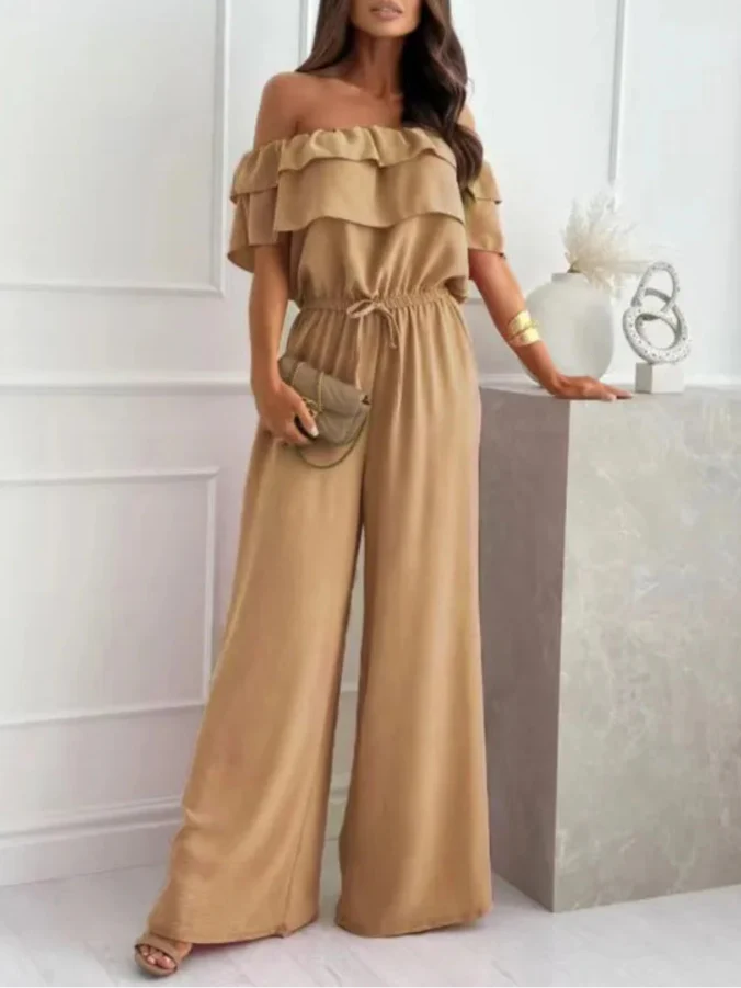 Chic Off-Shoulder Ruffle Wide-Leg Jumpsuit for Women