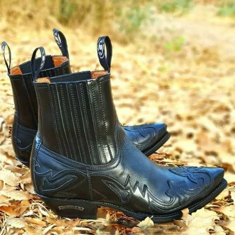 Men's Ankle-Length Cowboy Slip-On Boots - Classic & Robust