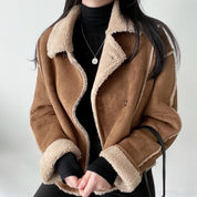 Women's Brown Aviator Winter Jacket - Cosy Lined & Classic Look