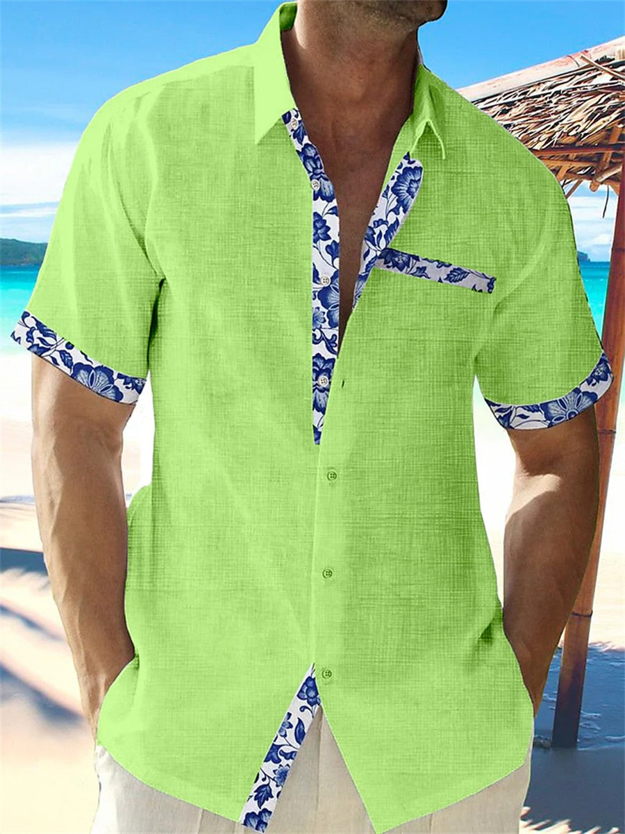 Stylish Linen Shirt with Floral Trim for Men