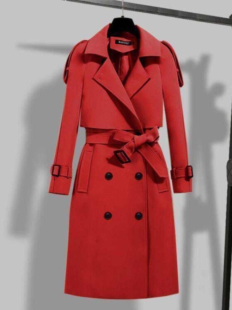 Women's Elegant Long Trench Coat - Double-Breasted & Belted
