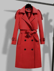Women's Elegant Long Trench Coat - Double-Breasted & Belted