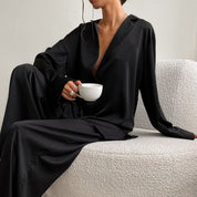 Women's Pyjama Set - Wide-Leg Trousers & Button-Down Shirt