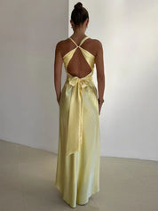 Elegant Satin Halter Neck Evening Dress for Women