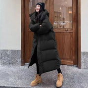 Women's Winter Puffer Coat - Longline Maxi with Detachable Hood Design