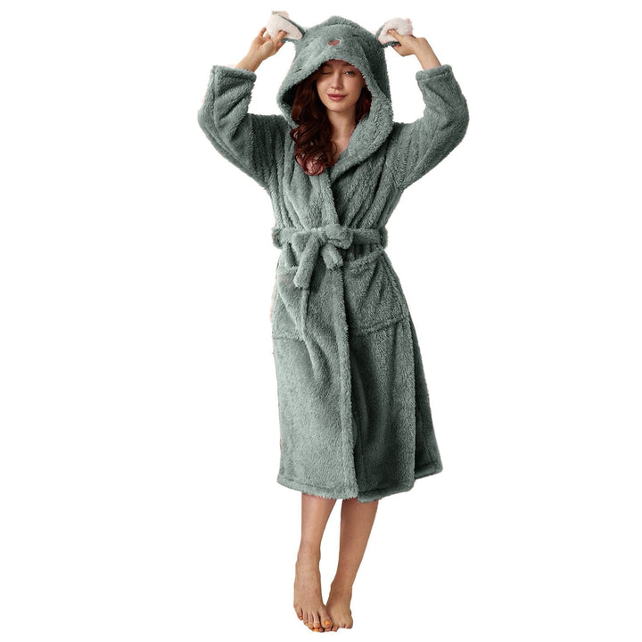 Women's Dressing Gown - Hooded with Ears and Self-Tie Belt